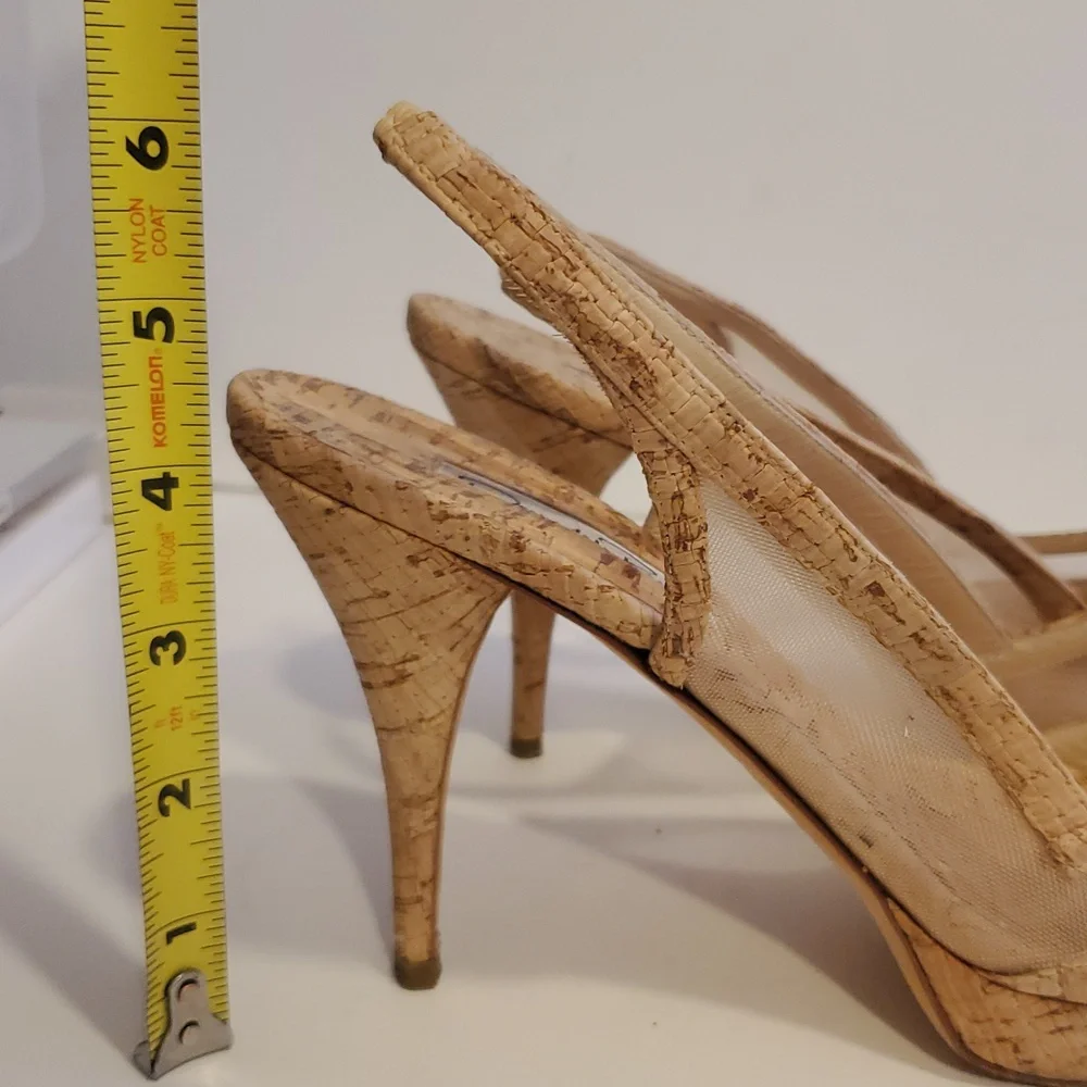 Oscar de la Renta Cork Mesh Slingback Peeptoe Heels Size 9 - Picture 9 of 12